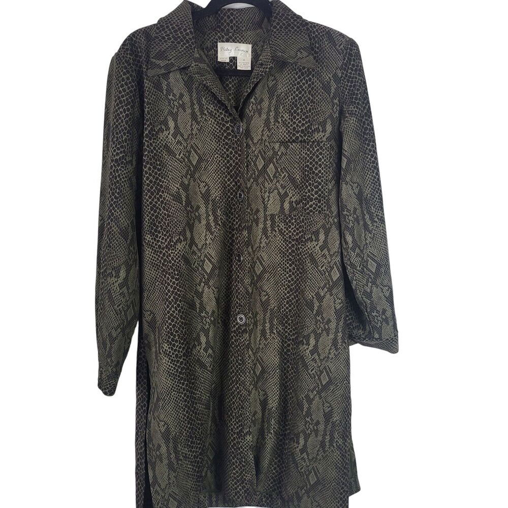 Vintage‎ 90's Betsy Lauren Midi Dress 10 Womens Green Black Snake Skin Print
